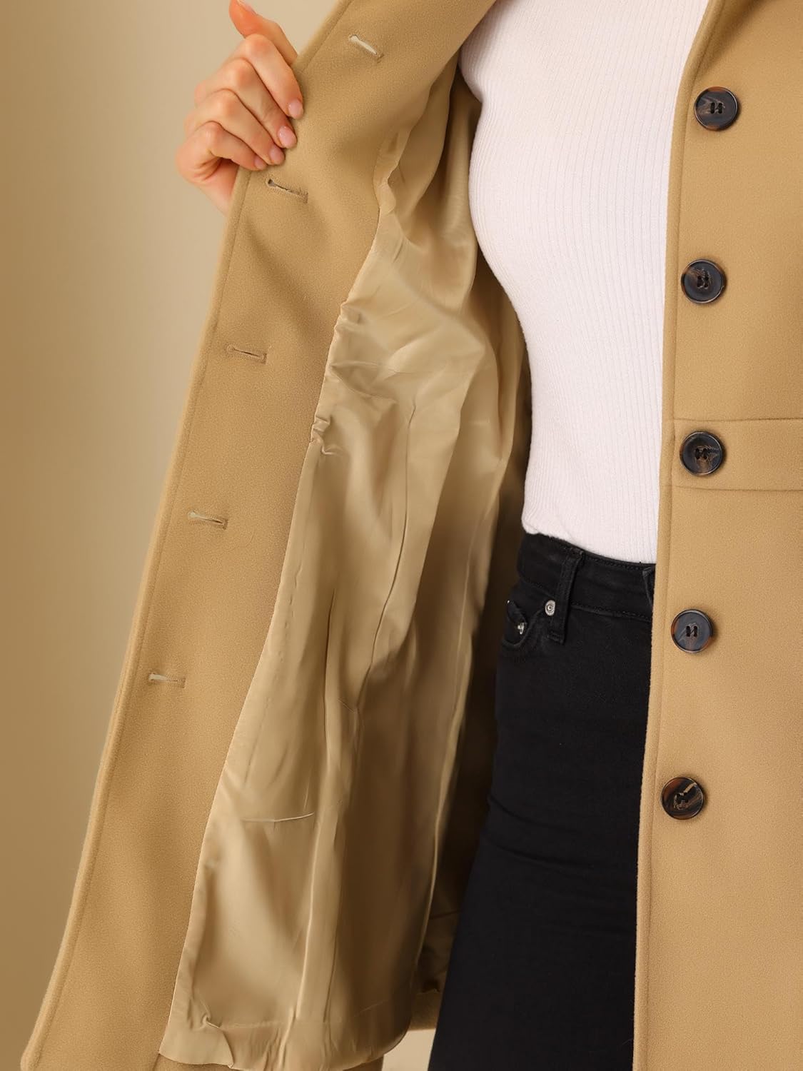 Allegra K Women's Winter Classic Outwear Overcoat with Pockets Single Breasted Pea Coat - Image 5