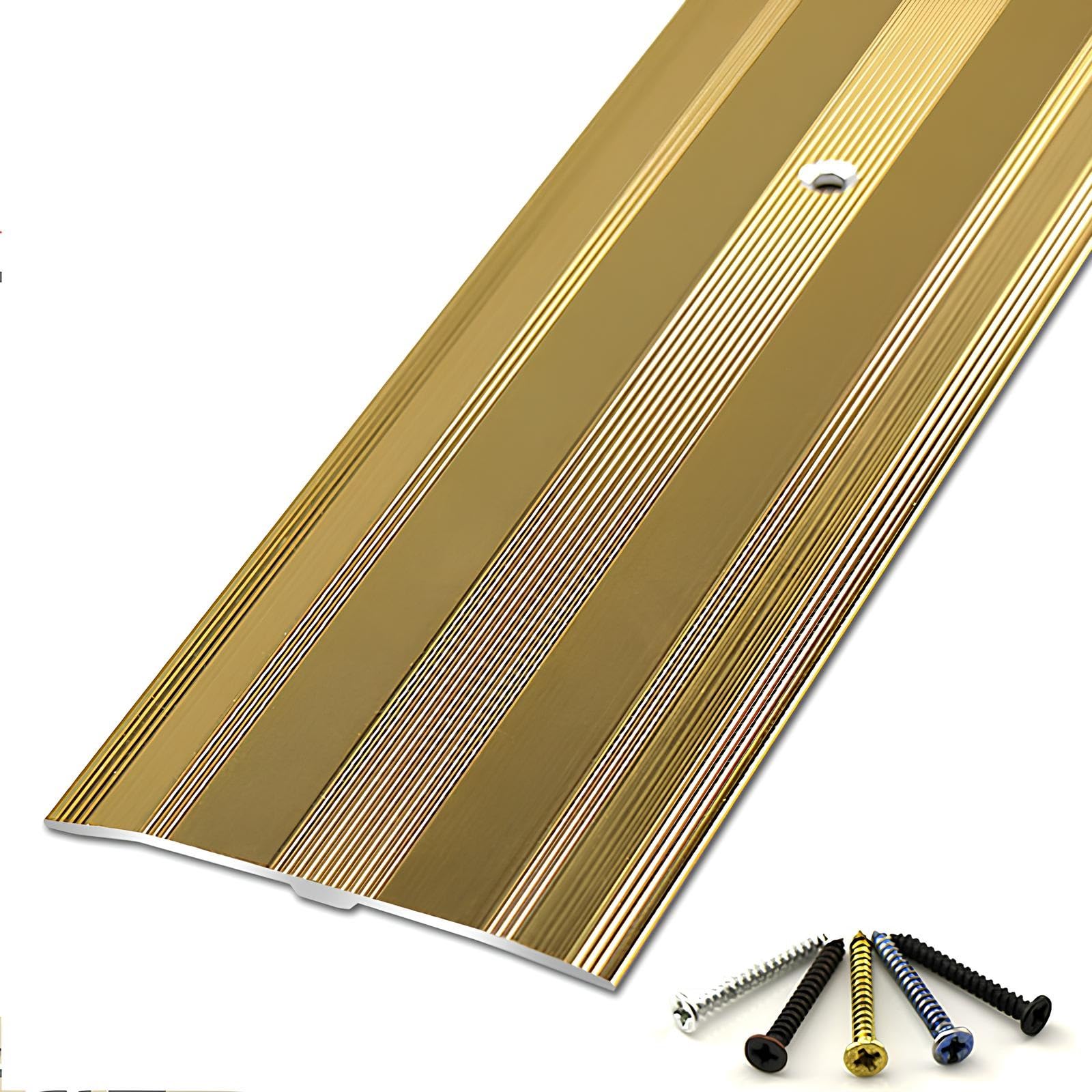 Floor Threshold Transition Strip 60mm Wide Aluminum Carpet Cover Strip Compensation Profile for Joining Laminate Planks Tiles Floor Gaps(Gold,130cm)