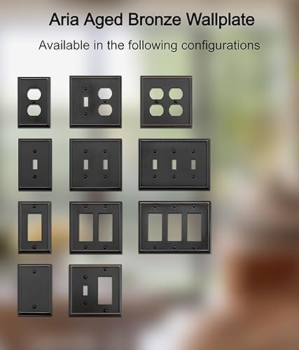Miniatura 7 de OKAWYC Aria - Placa de pared metálica para interruptor de luz de palanca individual, paquete de 4 unidades de bronce envejecido de 1 banda, cubierta