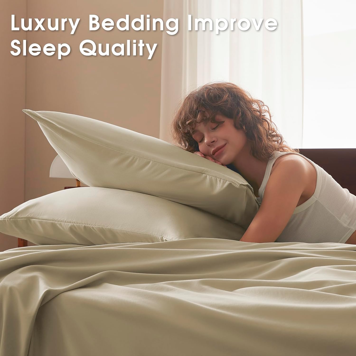 King Size 4 Piece Sheet Set - Comfy Breathable & Cooling Bed Sheets Set, Soft and Wrinkle Free, Deep Pockets, Easy & Secure Fit, Hotel Luxury Bedding - Oeko-Tex - Beige