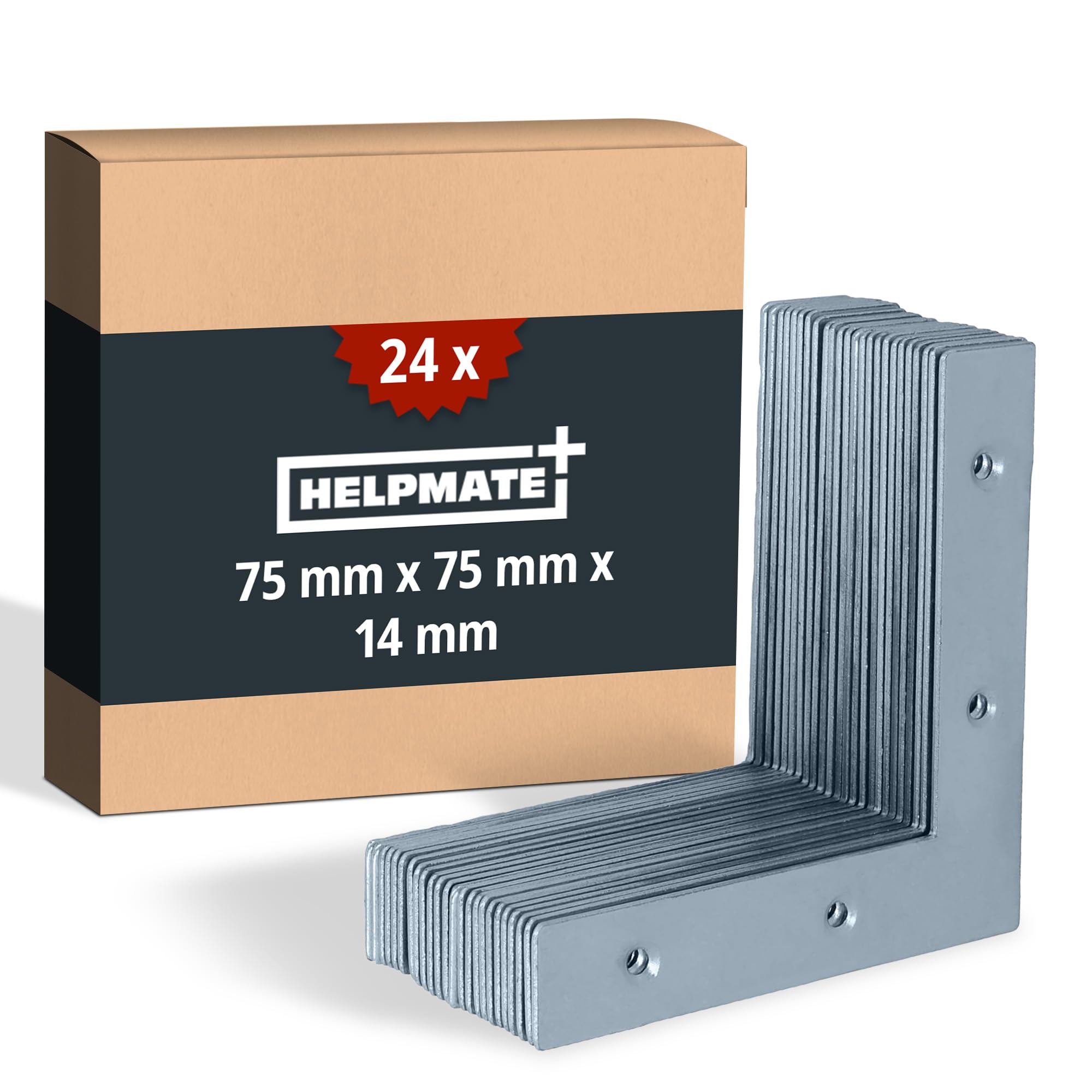HELPMATE - 24 pezzi angolo piatto 75x75x14mm - connettore in legno zincato e passivato blu - angolo angolare con eccellente protezione dalla corrosione, stabile e durevole - facile montaggio