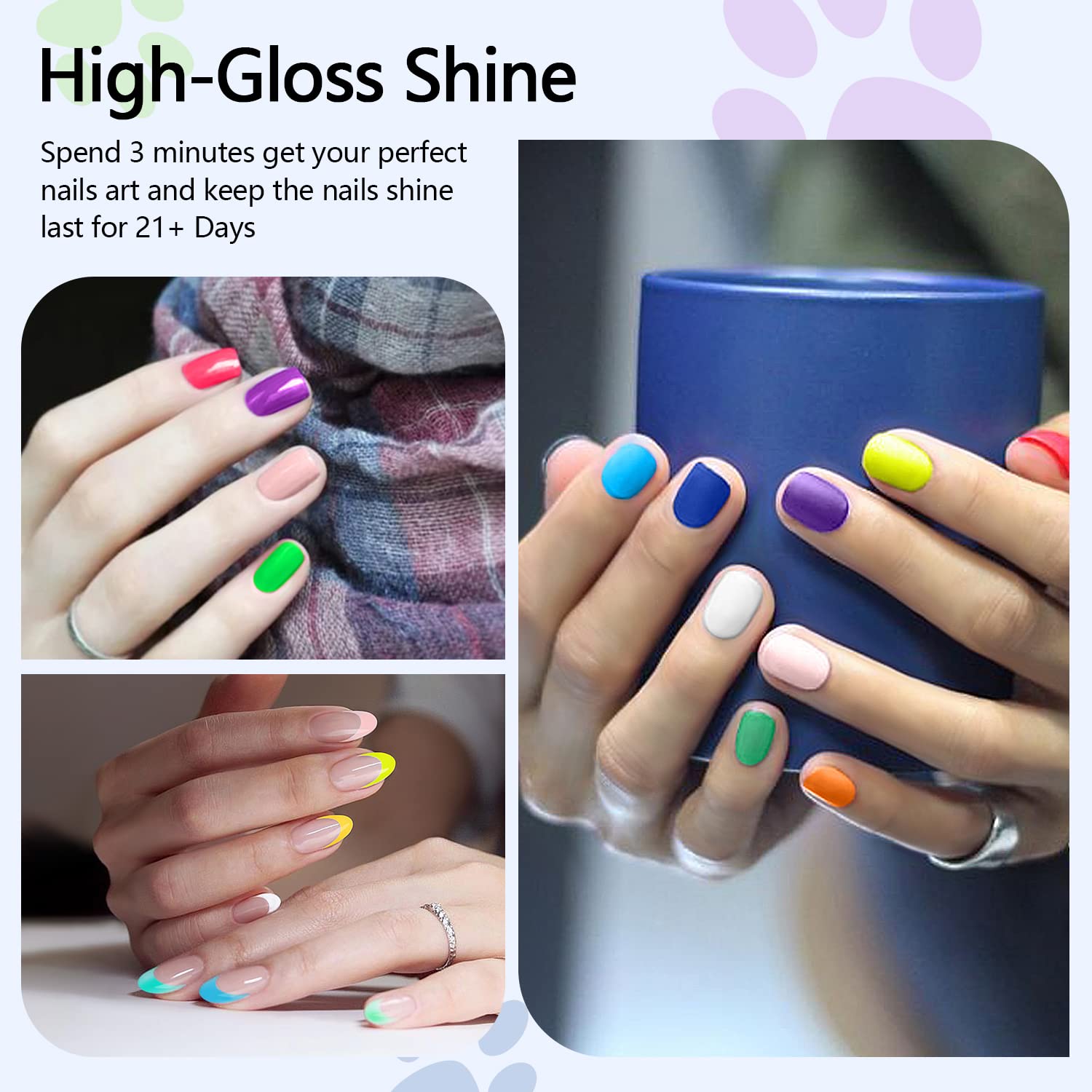 RARJSM 23 Pcs Gel Nail Polish Set, Pastel Nail Gel Kit Spring Summer Neon Green Yellow Black Glitter White Pink Blue Collection with Classic Colors LED UV Curing Gel Polish Nail Kit 5ml