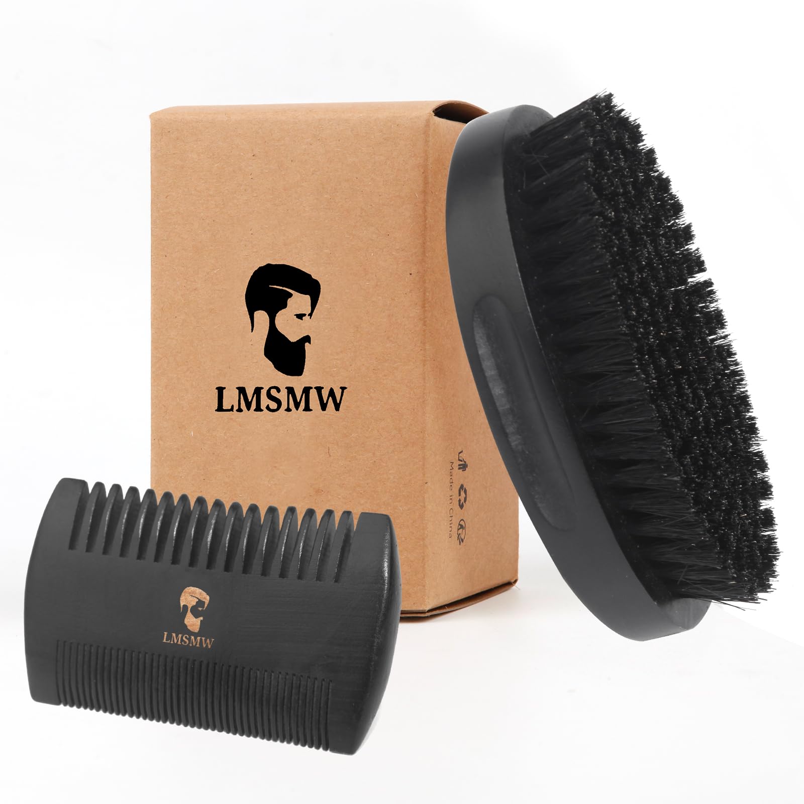 Beard Brush and Comb Set for Men, Pocket Travel Beard Growth Grooming & Styling Tool Kit for， Natural Boar Bristle Men's Wooden Mustache Comb & Brush for Hair, Beards & Mustaches Care