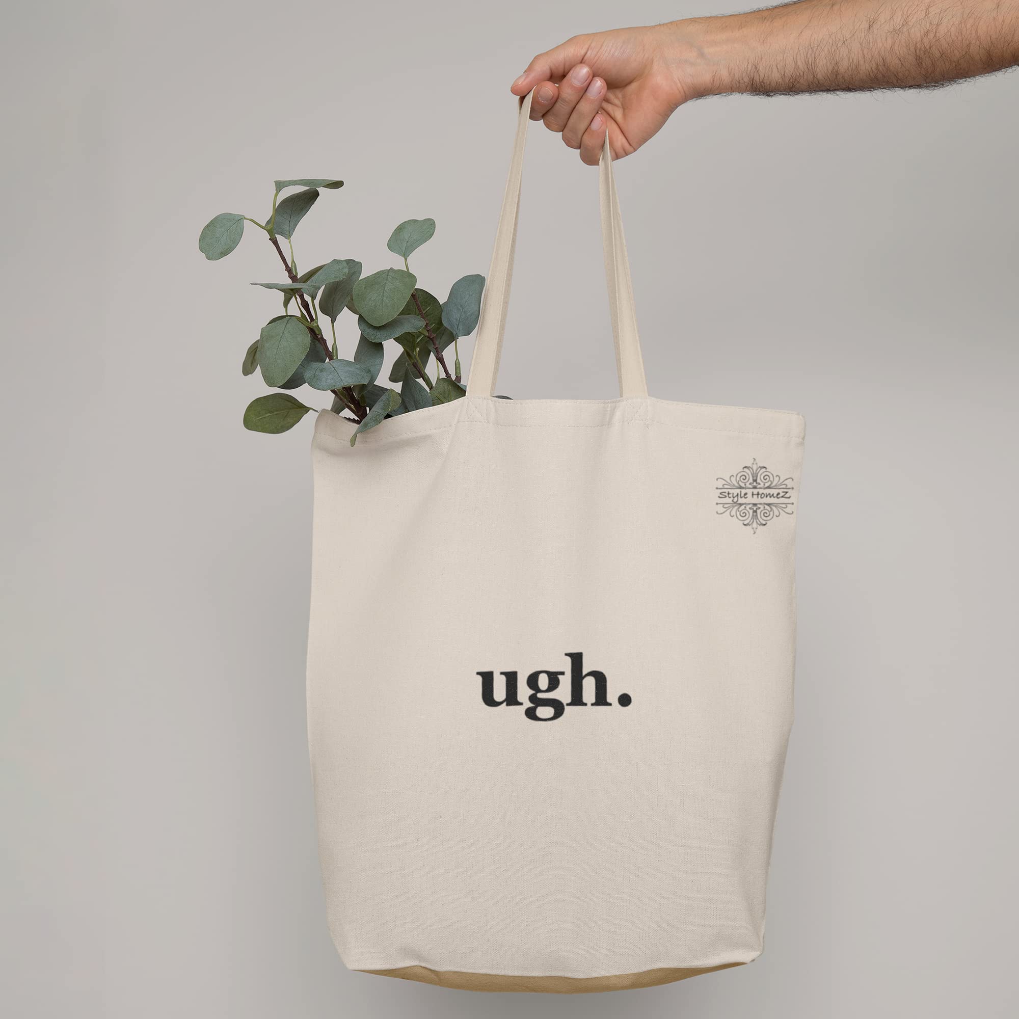 ALFANSO Classic Eco-Friendly & Reusable Cotton Canvas Grocery Tote Bag, Medium Size 16 x 14 Inch Natural Color (UGH.) 3