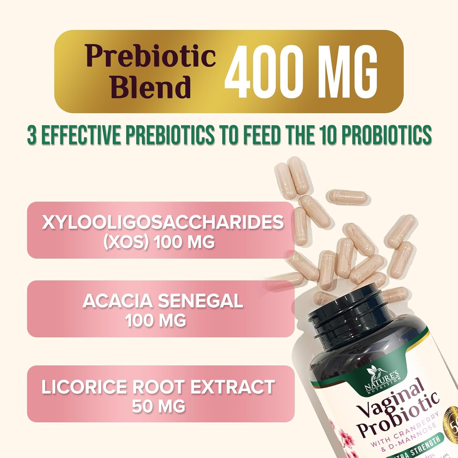 Vaginal Probiotics for Women - Gently Support Feminine Health, pH Balance, Healthy Odor & Vaginal Flora - 50 Billion CFU - Improved Formula with Lactobacillus, Prebiotics & Cranberry - 120 Capsules - Image 6