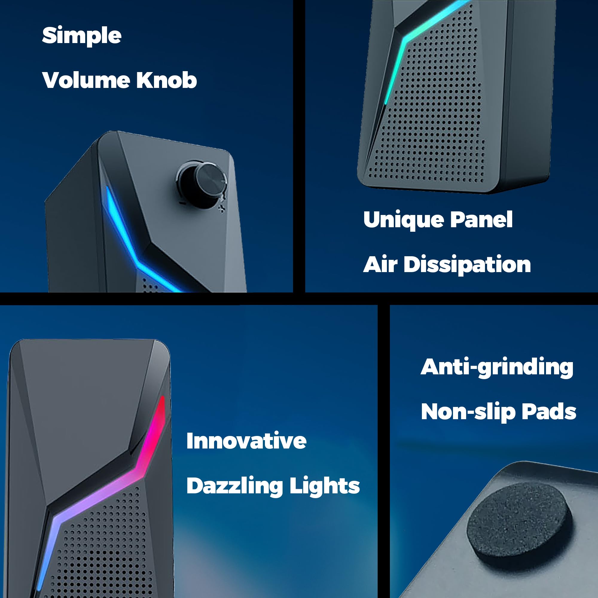 ROSON Altoparlanti per computer, altoparlanti da gioco per PC con bassi e controllo del volume, stereo 2.0 alimentati tramite USB, altoparlanti multimediali AUX da 3,5 mm per laptop/desktop/tablet