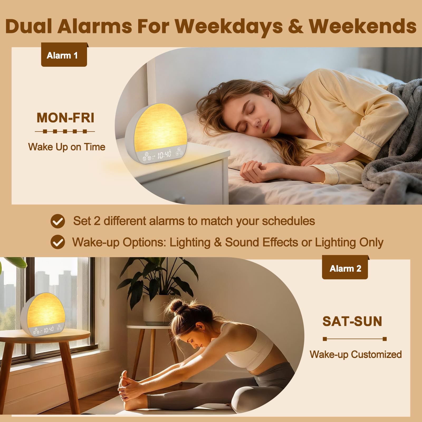 Charmofun Despertador Luz Natural, Despertador Amanecer con 37 Sonidos relajantes, 2 Alarmas y Función Snooze, Sunrise Alarm Clock con Mando a Distancia Ideal para Dormilones y Niños