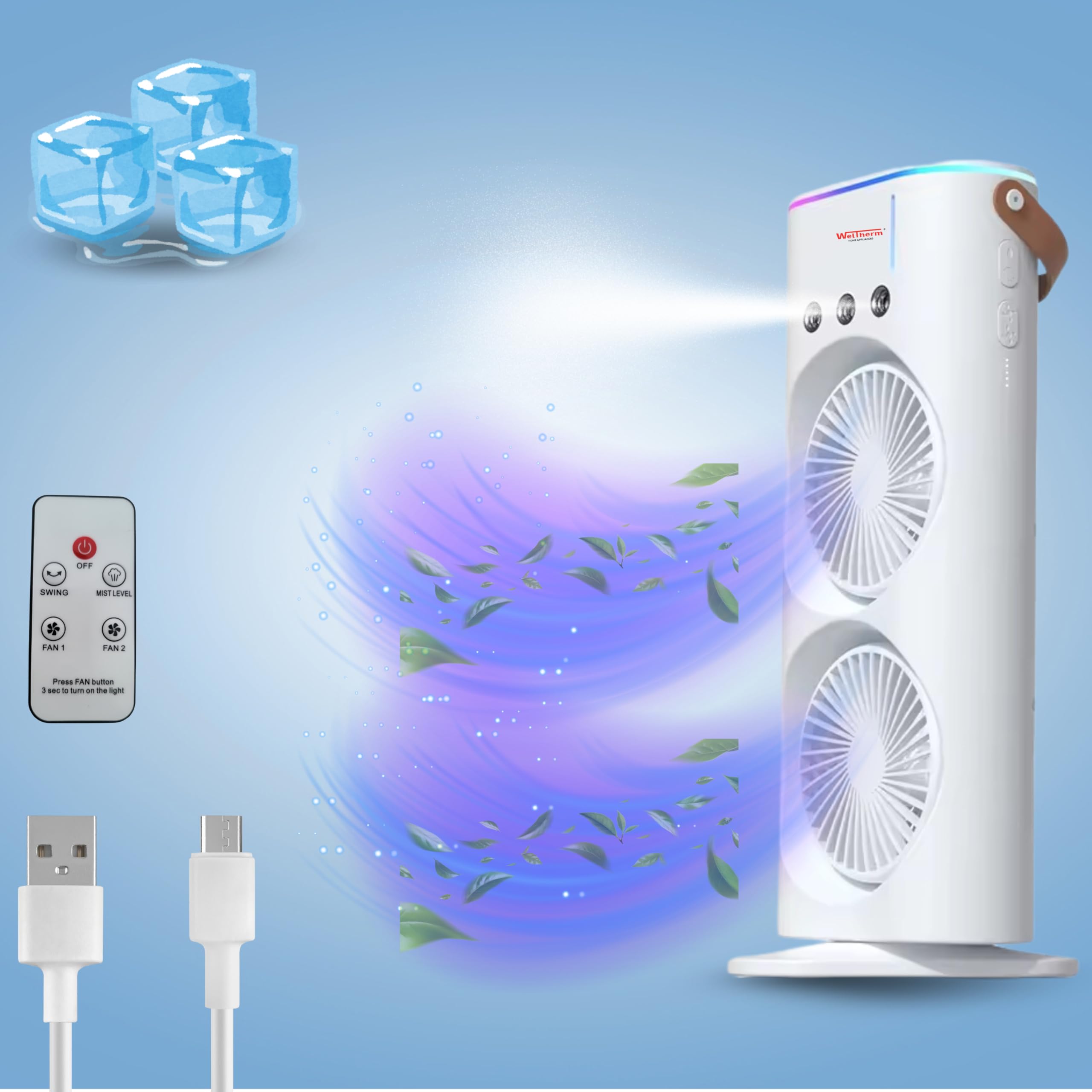 Weltherm Fan & Cooler| Mist Fan with Humidifier| Remote Control| Oscillating Swing LED Independent Control Dual Fan& 270°folding| Cooler with 3 Speed&3Mist Spray Modes|BLDC Motor|Ultra quiet| Cordless (B0D9W1SY72) Amazon Price History, Amazon Price Tracker