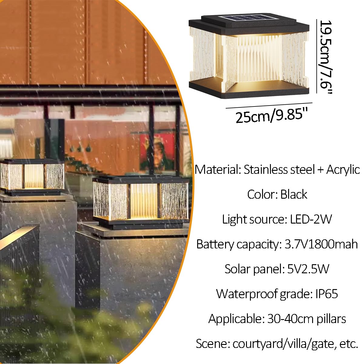 Globe Outdoor Waterproof Fence Wall Pillar Lamps Exterior Rainproof Glass Ball Porch Column Post Lights Aluminum Landscape Courtyard Street Deck Bollard Light Pedestal (25x19.5cm)