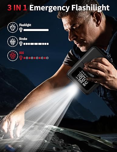 Miniatura 7 de GREPRO Arrancador de salto con compresor de aire, batería de 3000 A portátil (10.0 L de gas8.0 L diesel), inflador de neumáticos de 150 PSI,