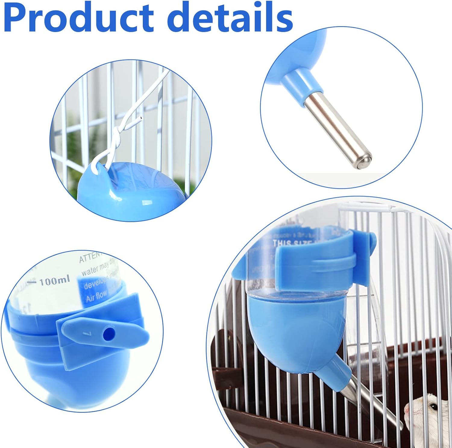 3 Pcs（125ml） Hamster Water Bottle, YIFANKJ Water Dispenser for Hamsters, Animal Water Bottle, No