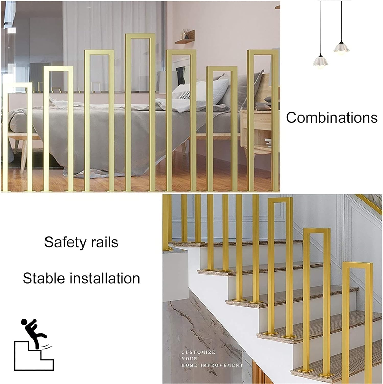 U-Shaped Staircase Handrail, Indoor Outdoor Banisters Safety Non-Slip Steps Stairs Square Railing, Loft Porch Deck Iron Banister, 35-100cm (Size : 35cm)