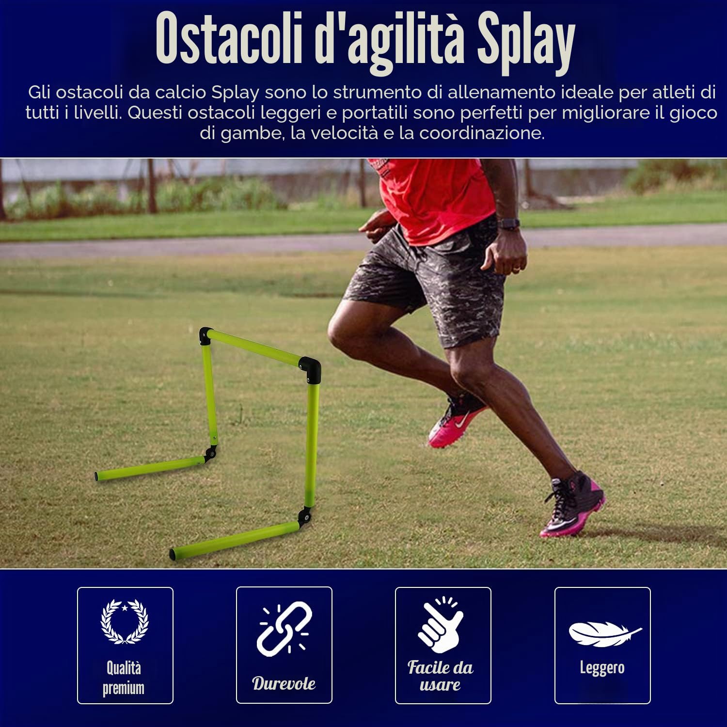 Splay Ostacoli di agilità Regolabili (Confezione da 6 con Borsa per Il Trasporto) – Ostacoli a Sei velocità per Allenamento di velocità, agilità, Calcio, allenamenti, Trapani – Ostacoli Sportivi per