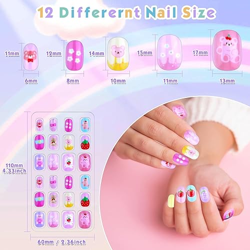 Miniatura 4 de 168 uñas postizas a presión para niños y niñas, uñas postizas shynek Kids para niños, calcomanías con pegamento, uñas postizas de cobertura