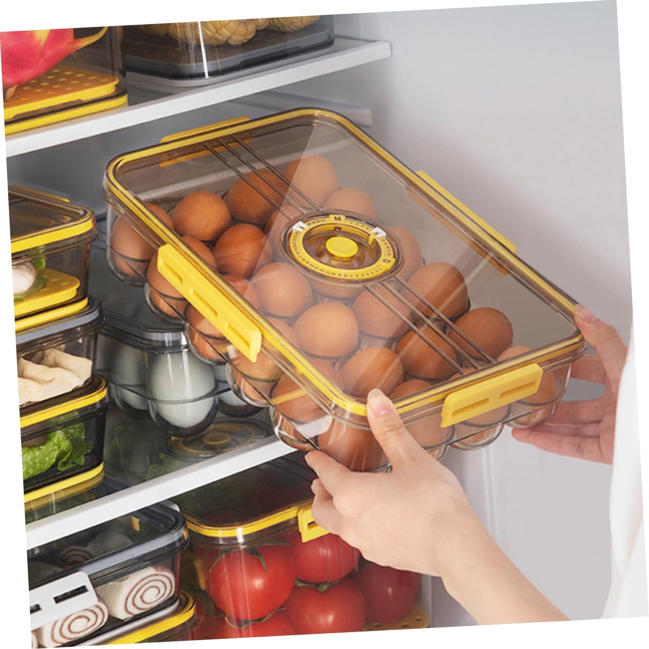 1 Pc Chronograph Egg Box Egg Holder Egg Storage Box Plastic Drawers Eggs Refrigerator Containers Deviled Egg Plates Practical Egg Bracket Fresh-Keeping Egg Case Water Proof Tray