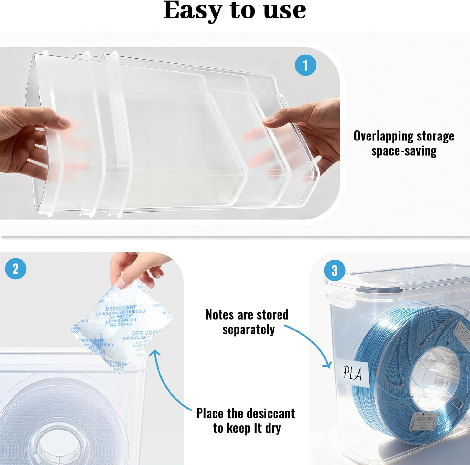 Filament Drying Box, 4 Pack Filament containers. This 3D Printer Filament Storage Box Features a Secure Sealing System that Keeps Them Waterproof and dust-Proof, Keeping Them Organized (4.0 L).