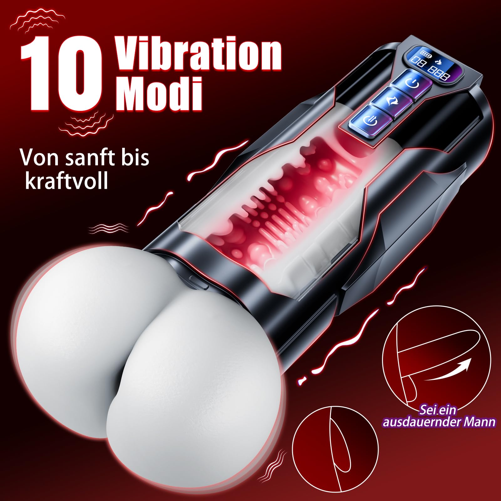 Masturbieren für Männer Masturbator, Sex Spielzeug für die Männer - Realistisches Po-Design, Taschenmuschi Masturbatoren mit Heizfunktion & 10Vibrationsmodi 7Stoßmodi, Sexspielzeug Penispumpe