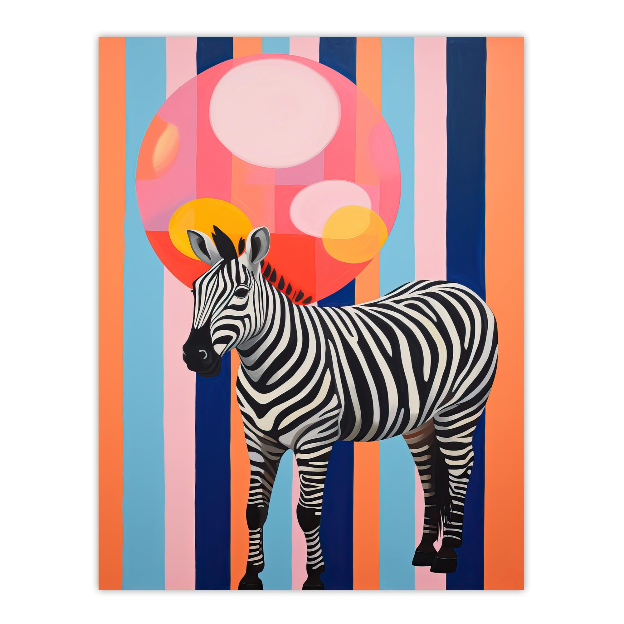 Wee Blue Coo Party Animal Zebra Stripes and Balloon Orange Pink Blue Fun Oil Painting Extra Large XL Wall Art Poster Print