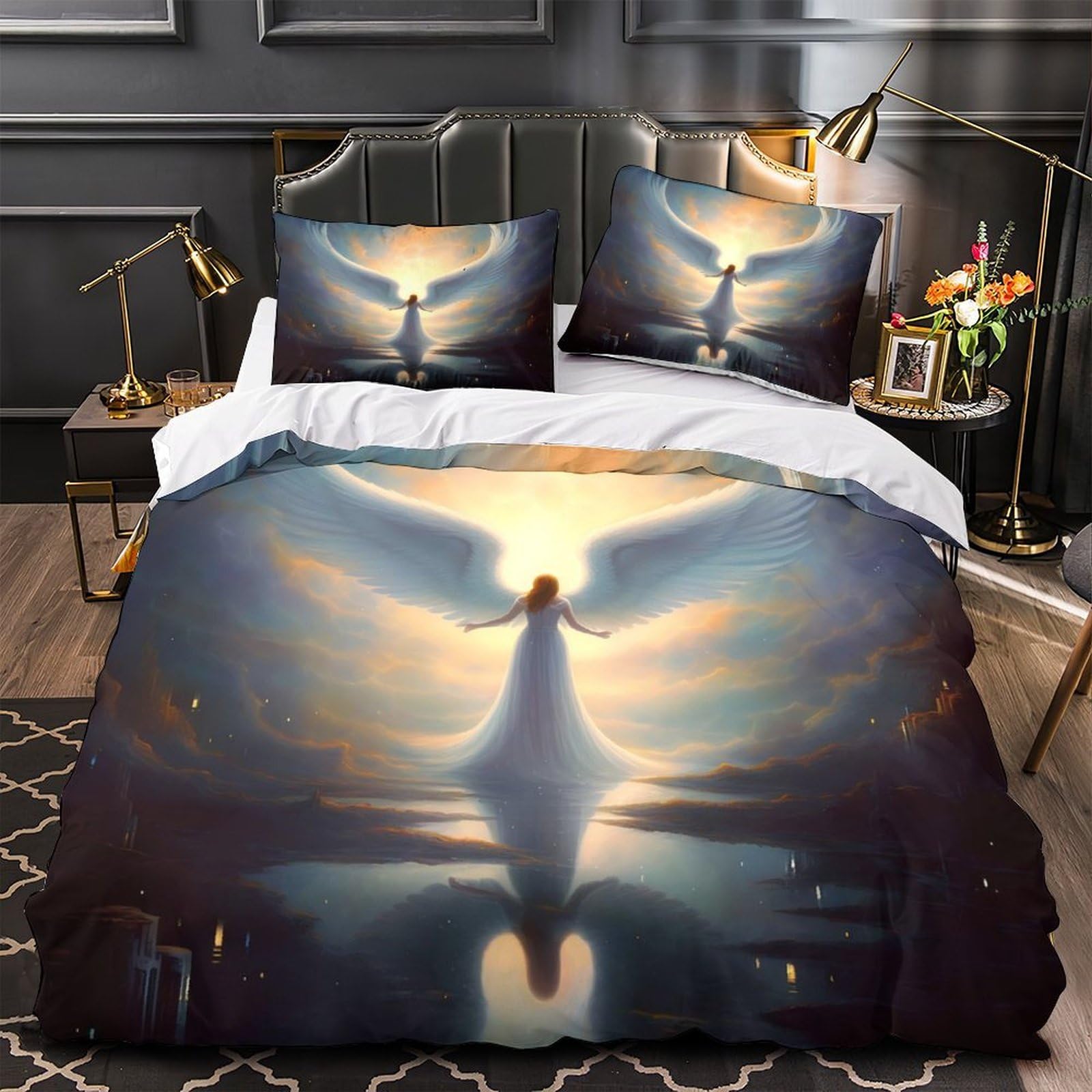 Housse de couette 220x240cm ailes d'ange en microfibre effet 3D ultra douce