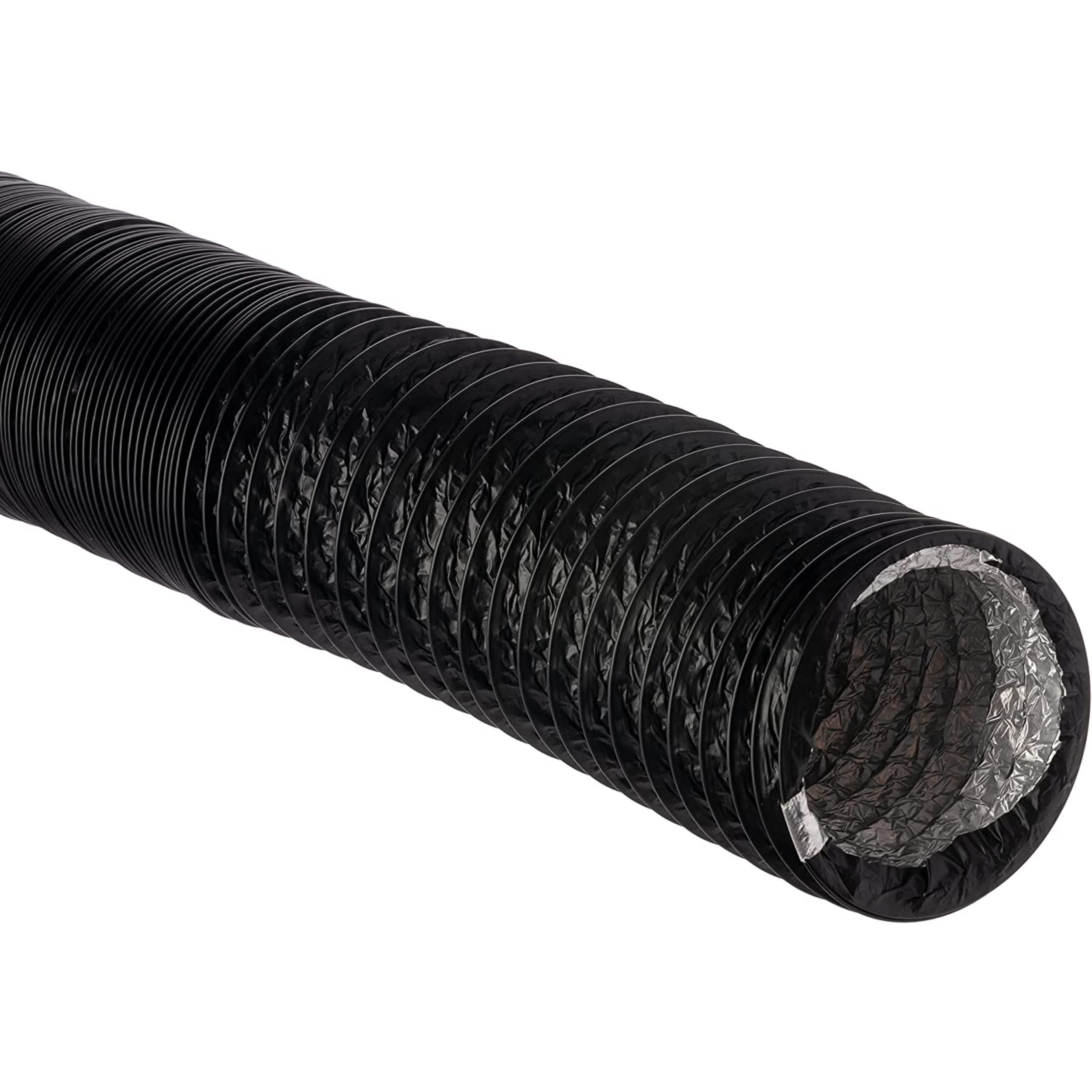 Ø 125mm / 3m Tubo Flexible - Ventilación Manguera - PVC, Aluminio, Negro - Para Extractor de Aire, Climatización, Secadora