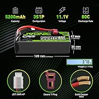 Vista 2 de OVONIC Lipo - Batería de 11.1 V 80C 5200 mAh 3S con conector estilo T, batería rígida para modelos RC de coche, barco, camión, helicóptero, avión