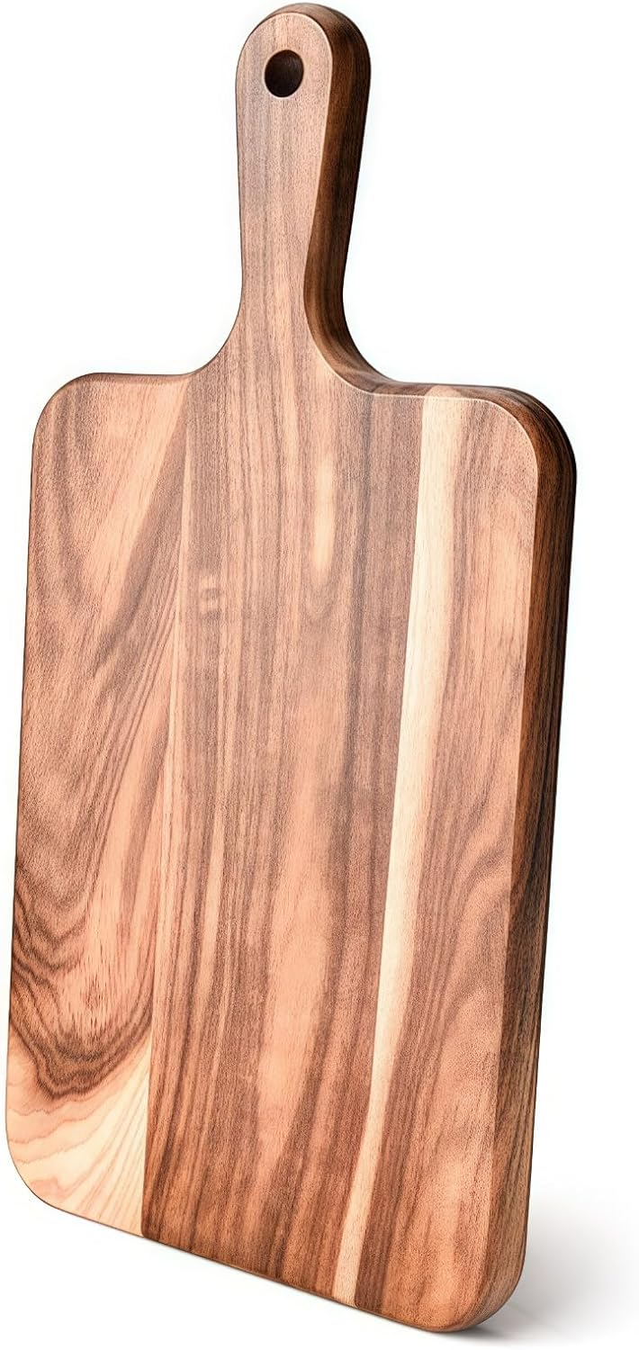 Acacia Wood Cutting Board with Handle - 14 x 7in, Wooden Chopping Board for Meat, Cheese, Bread, Fruits & Vegetables – Ideal Charcuterie Board & Serving Board, Durable Butcher Block