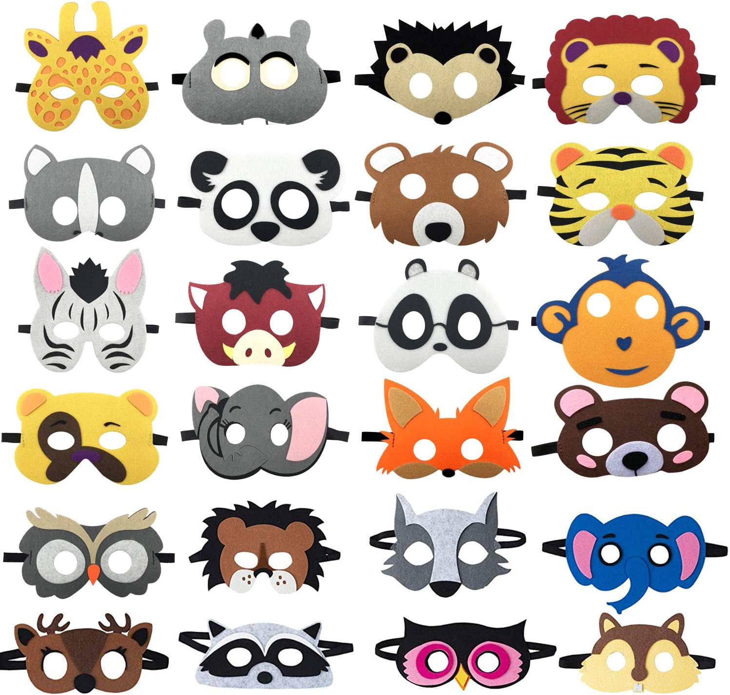 DANGSHAN 24 Packs Animal Masks Party Favors for Kids Toys Set, Dress Up Birthday Festival Christmas Halloween Cosplay Safari Party Supplies Party Masks with 24 Different Types for Children
