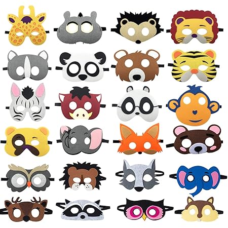 SSZS 24 Packs Animal Masks Party Favors for Kids Toys Set, Dress Up Birthday Festival Christmas Halloween Cosplay Safari Party Supplies Party Masks with 24 Different Types for Children