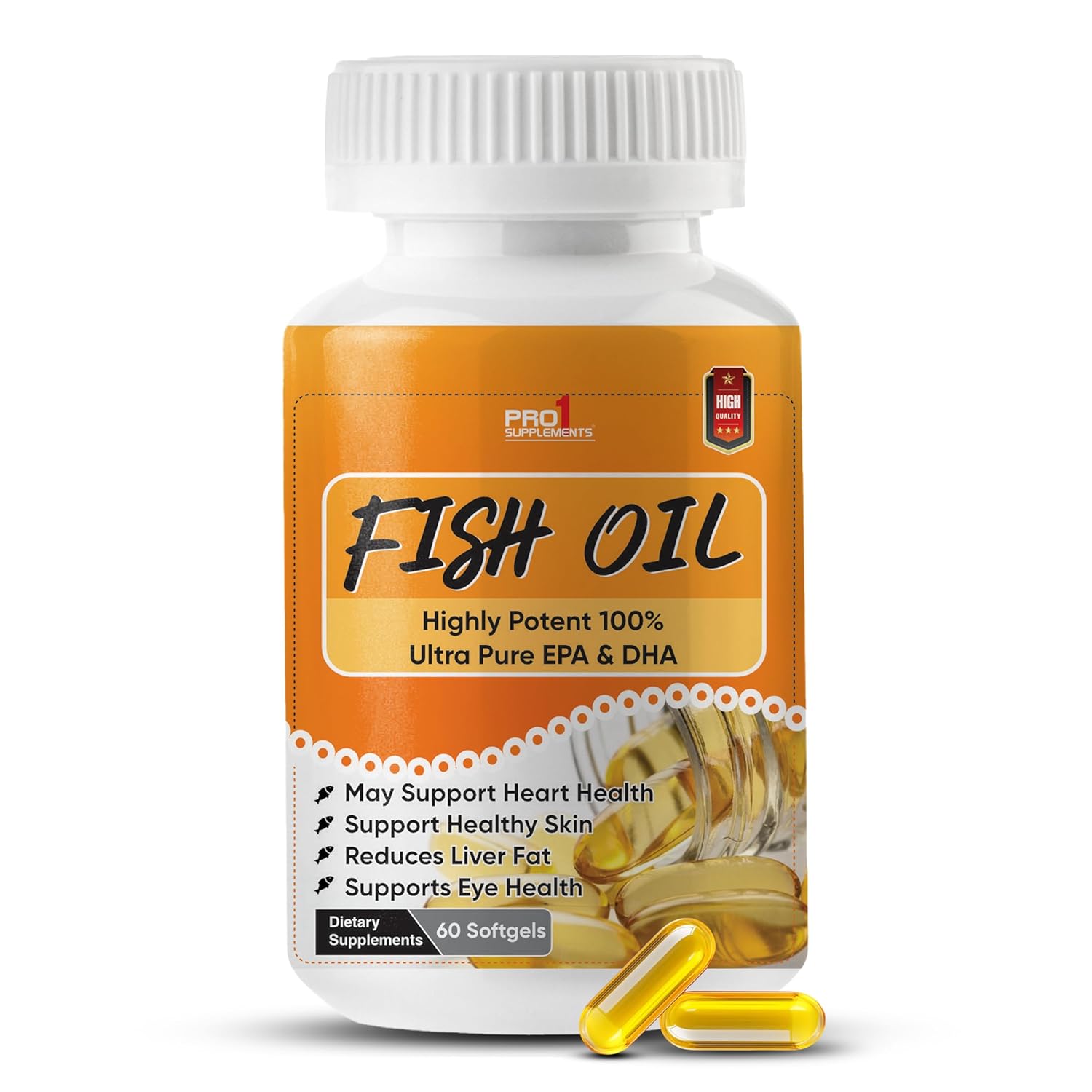 Omega 3 Fish Oil Capsules | Fish Oil Omega 3 Capsule 1000mg | 180mg EPA & 120mg DHA| High absorption for Heart, Bone & Joints | 60 Capsules