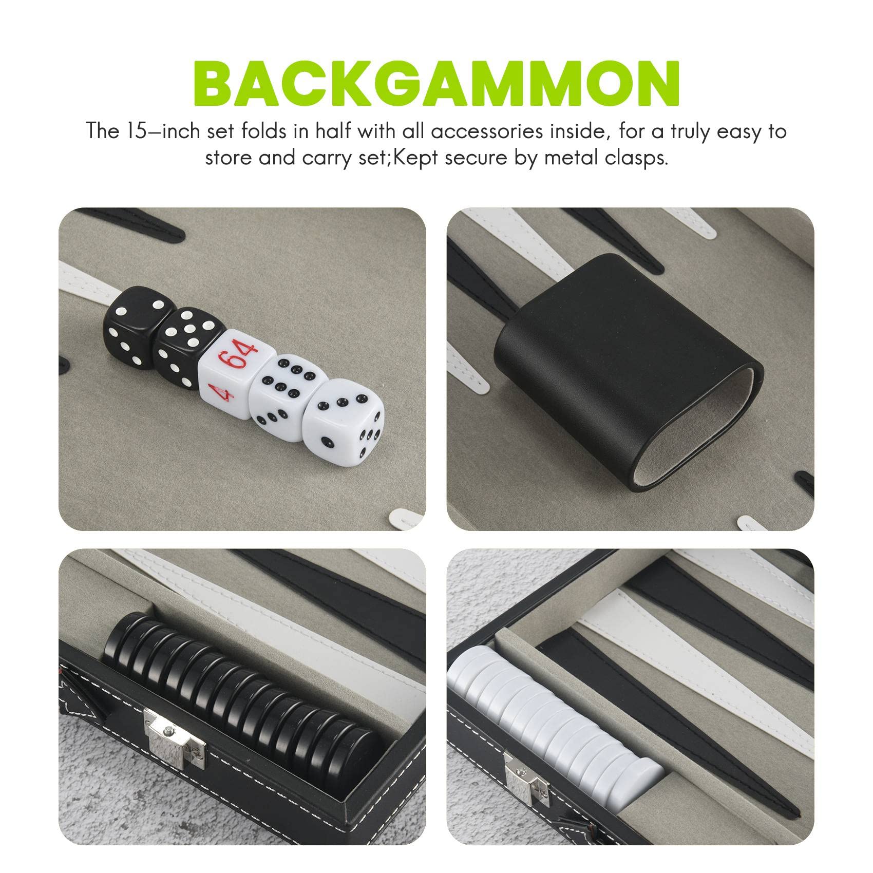 Juego de Backgammon - Juego de Backgammon CláSico de 14,75 Pulgadas para Adultos, Juego de Mesa para Juego de Backgammon Antiguo, Juego Familiar
