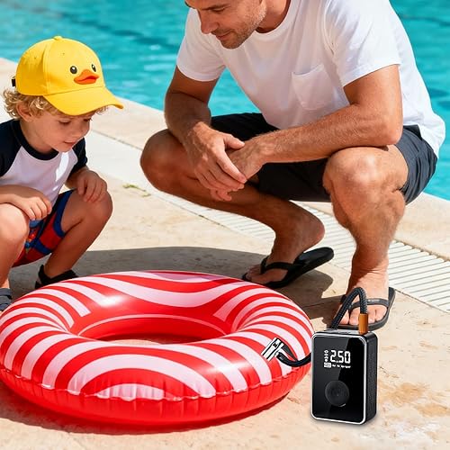 Miniatura 3 de Bomba de aire para neumáticos de automóvil, inflador inalámbrico con pantalla digital con luz, bomba de aire eléctrica recargable con apagado