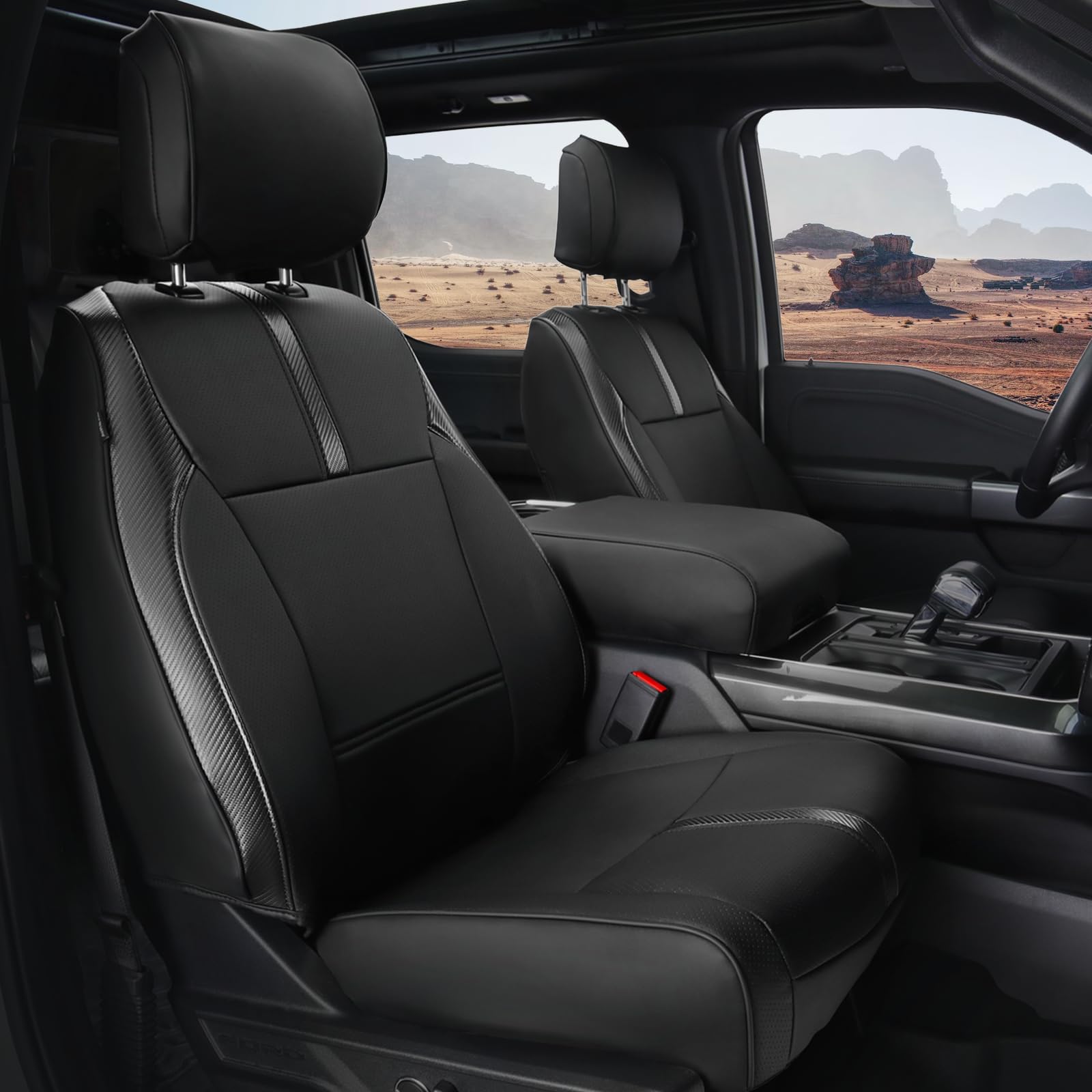 CoverCenter® for Ford F150 Seat Covers 2023 2022 2021 2020 2019 2018 2017 2016 2015, Custom-Fit Full Set Carbon Fiber Seat Cover for 2015-2023 F150 XL/XLT Leather Car Trucks Accessories (13PCS)