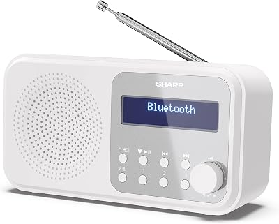 Sharp DR-P420(WH) Tokyo Dab+, FM Portable Digital Radio with RDS, BT 5.0, USB or Batteries, Mini Jack, Telescopic Antenna, Auto Search, 20+20 Memories, Time and Date Auto, Alarm, Snowy White