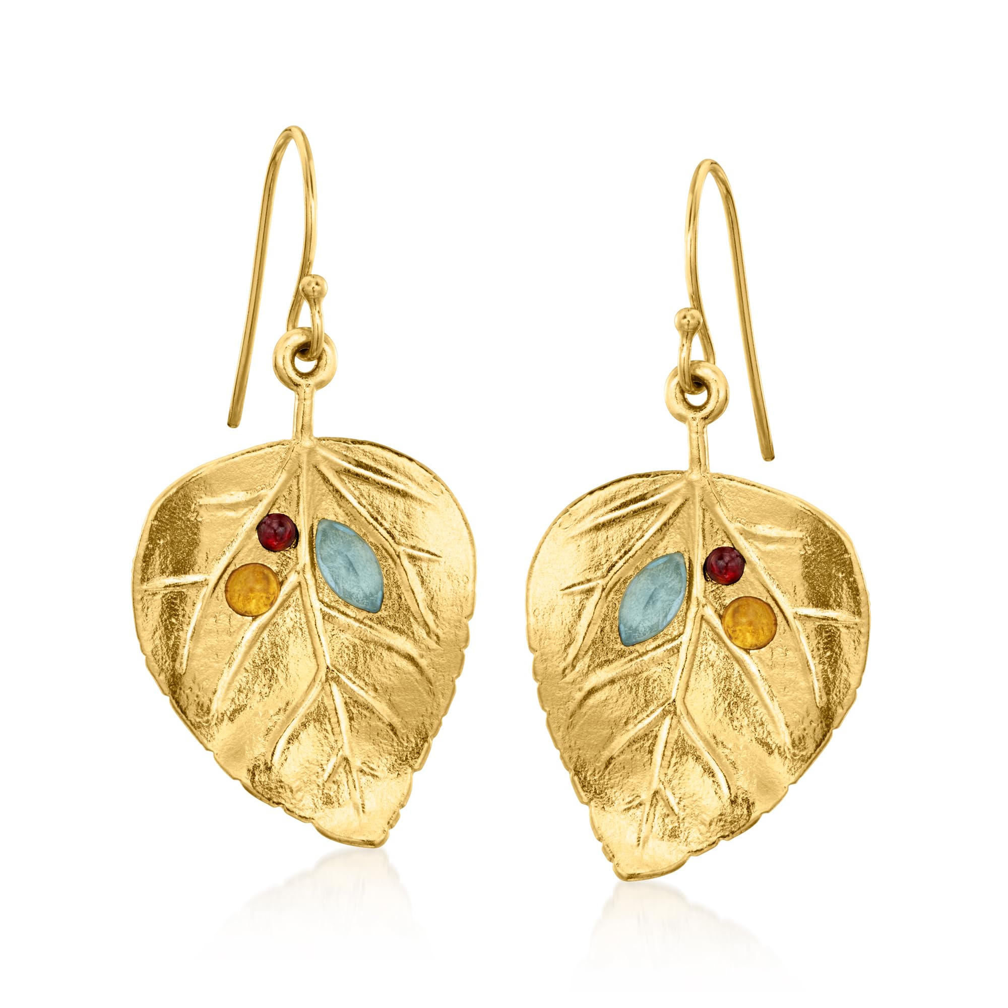 Ross-Simons 1 40 ct t w Multi-Stone Leaf Drop Earrings in 18kt Yellow Gold Over Sterling