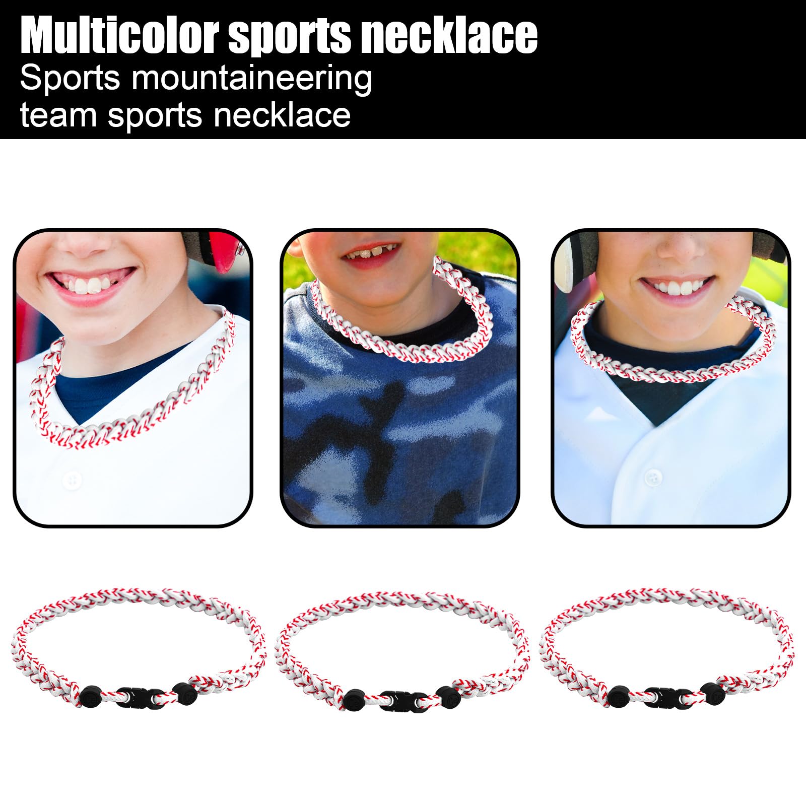 Mikovivi 3pz Collana Uomo Baseball, Poliestere Intrecciata Collana Sportiva con Colori Diversi Scegliere Accessori Sportivi di Squadra Alla Moda Tifosi Calcio Basket