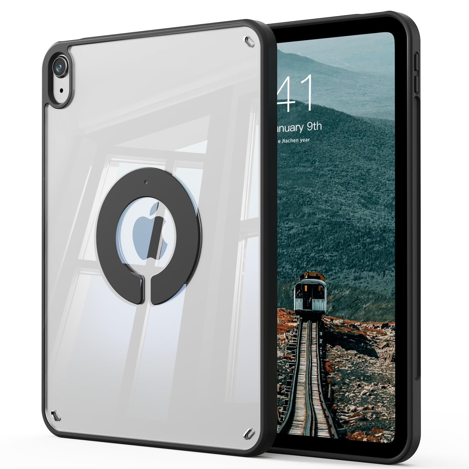 Transparente Hülle für iPad (A16) 11./10. Generation (2025/2022), Schwarz | Starke Magnetkraft, Weicher TPU Kratzfest Klare PC Schutzhülle Dünne Hülle Cover mit Stoßfester Schlagfestigkeit, Touch ID