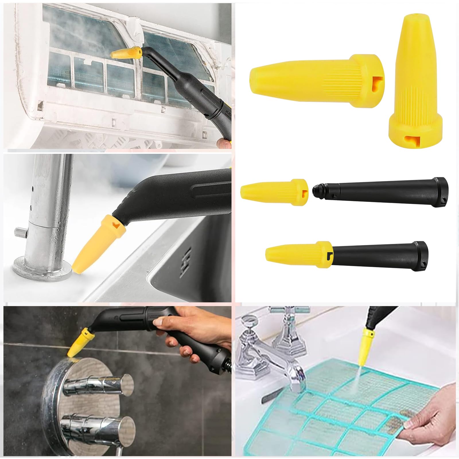 6 Pièces Accessoires De Nettoyeur Vapeur pour Kärcher SC1-SC5 CTK10 CTK20, Ensemble De Brosses Rondes pour Kärcher Nettoyeur Vapeur Accessoires, 4 Brosses Rondes, 1 Buse Et 1 Buse Allongée