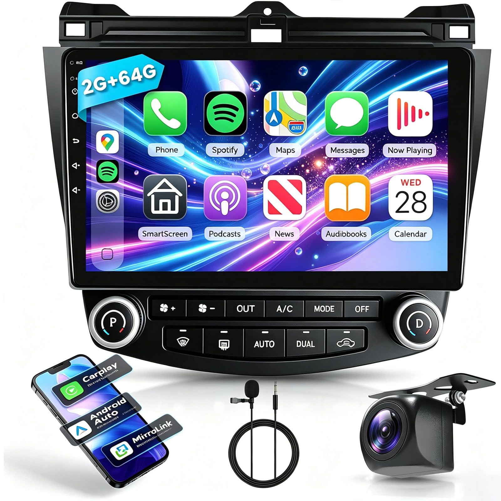 Photo 1 of [4+64G] Android 13 Car Stereo with Wireless Apple Carplay & Android Auto for Honda Accord 7th 2003-2007 10.1" Touchscreen Radio Upgrade with AHD Camera,GPS Navigation,SWC,WiFi,FM,Bluetooth