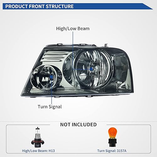 Miniatura 3 de oEdRo Faros delanteros halógenos compatibles con Ford F-15006-08 Lincoln Mark LT 2004, 2005, 2006, 2007, 2008, faros delanteros de repuesto para