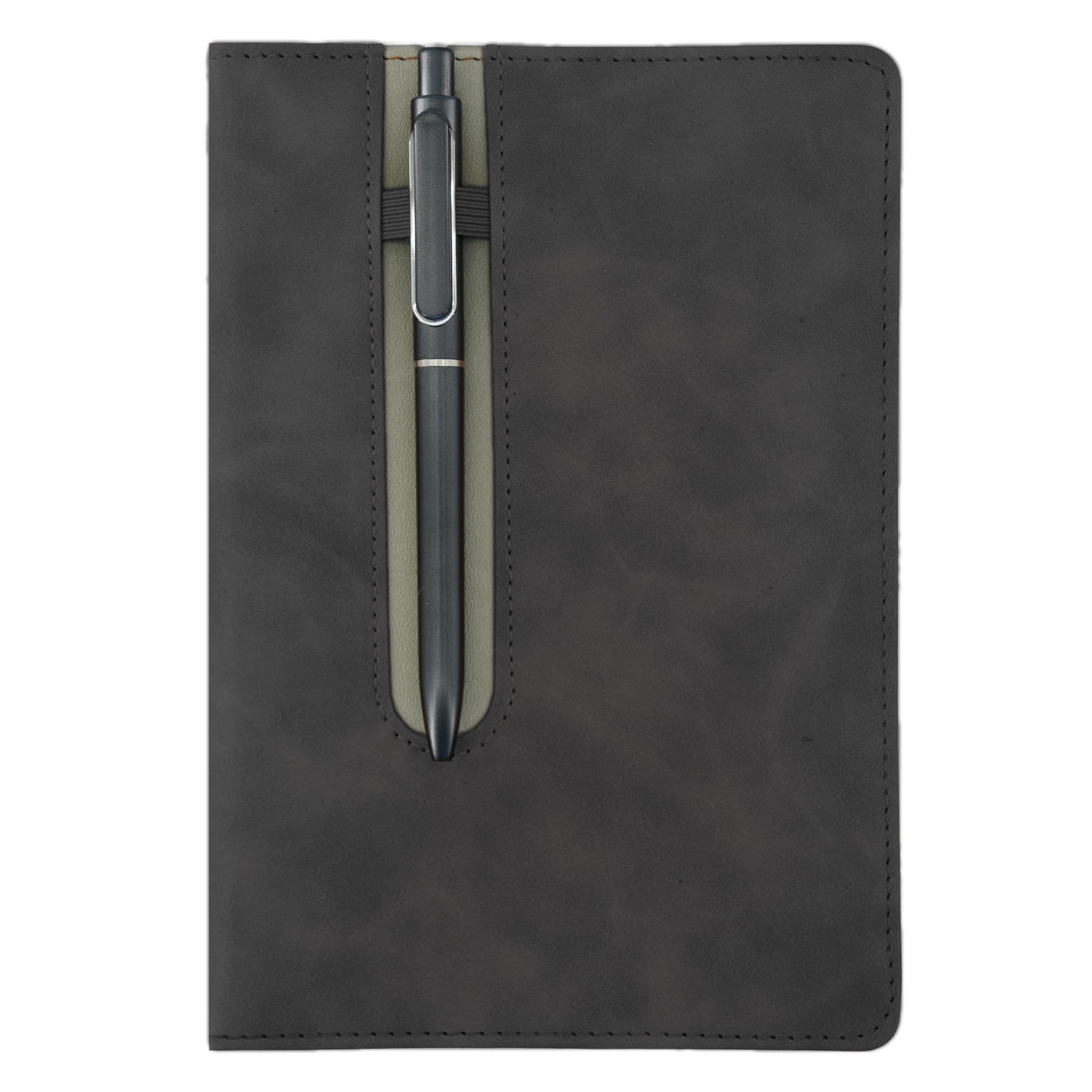 Cuaderno de cuero con soporte para bolígrafo y bolígrafo, 240 páginas, papel de 80 g/m², rayado universitario, plano, diario adecuado para el trabajo, estudio, diario y negocios, cuaderno de