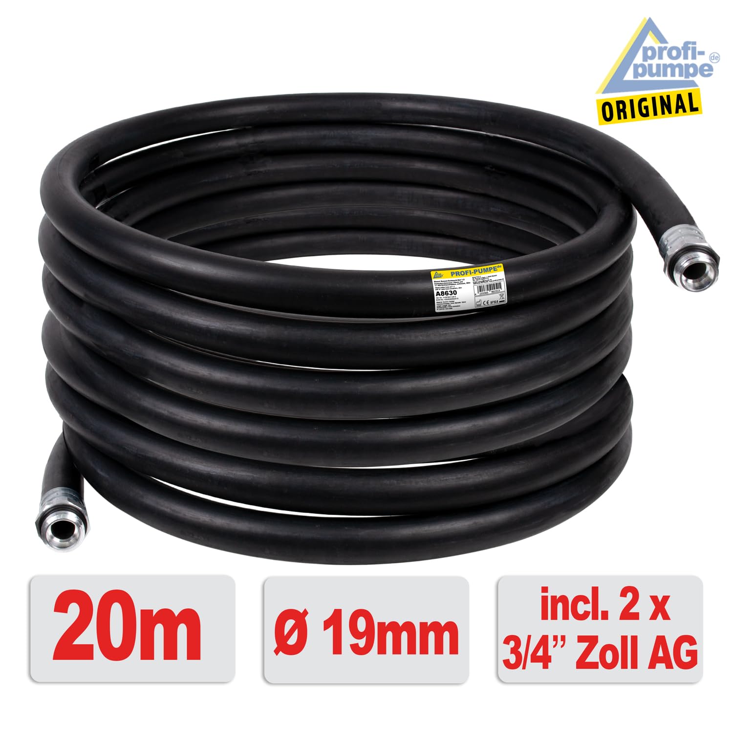 Tubo diesel, 19 mm, interno, 20 m, per pompa dell'olio, tubo dell'olio, tubo a spirale, tubo di aspirazione/pressione per gasolio, pompa dell'acqua con 2 beccucci da 3/4"