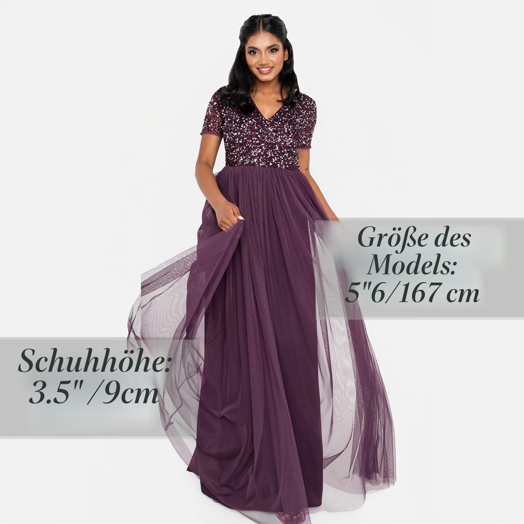 Maya Deluxe Damen Ballkleid Abendkleid V-ausschnitt Maxi Länge Pailletten Kurze Ärmel Für Hochzeit Geburtstag Brautjungfer Bridesmaid Dress – Bild 3
