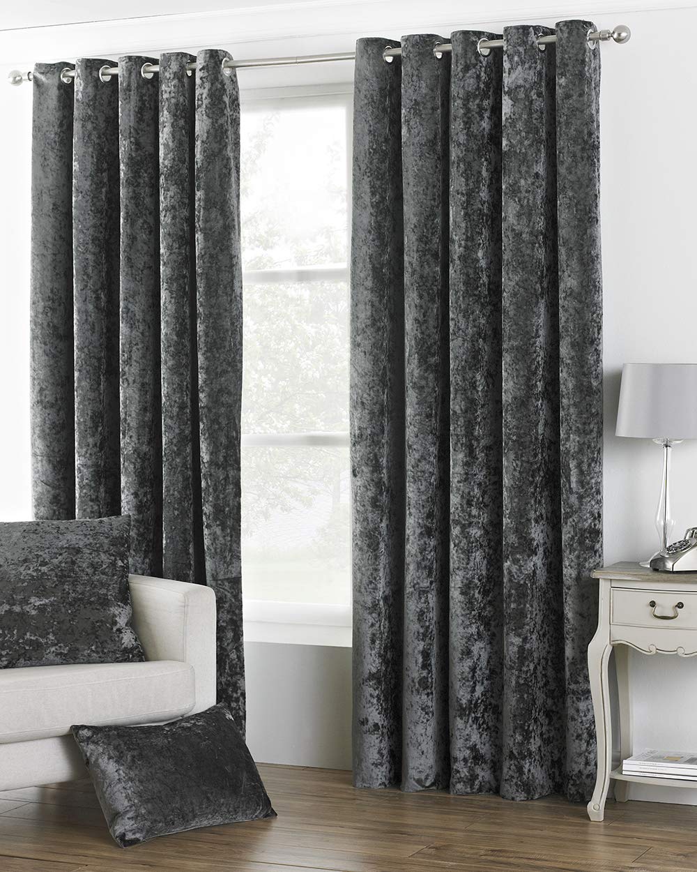 Riva Paoletti Verona Ringtop Eyelet Curtains (Pair) - Pewter Grey 100% Polyester - 117 x 137cm drop (46" x 54" inches)