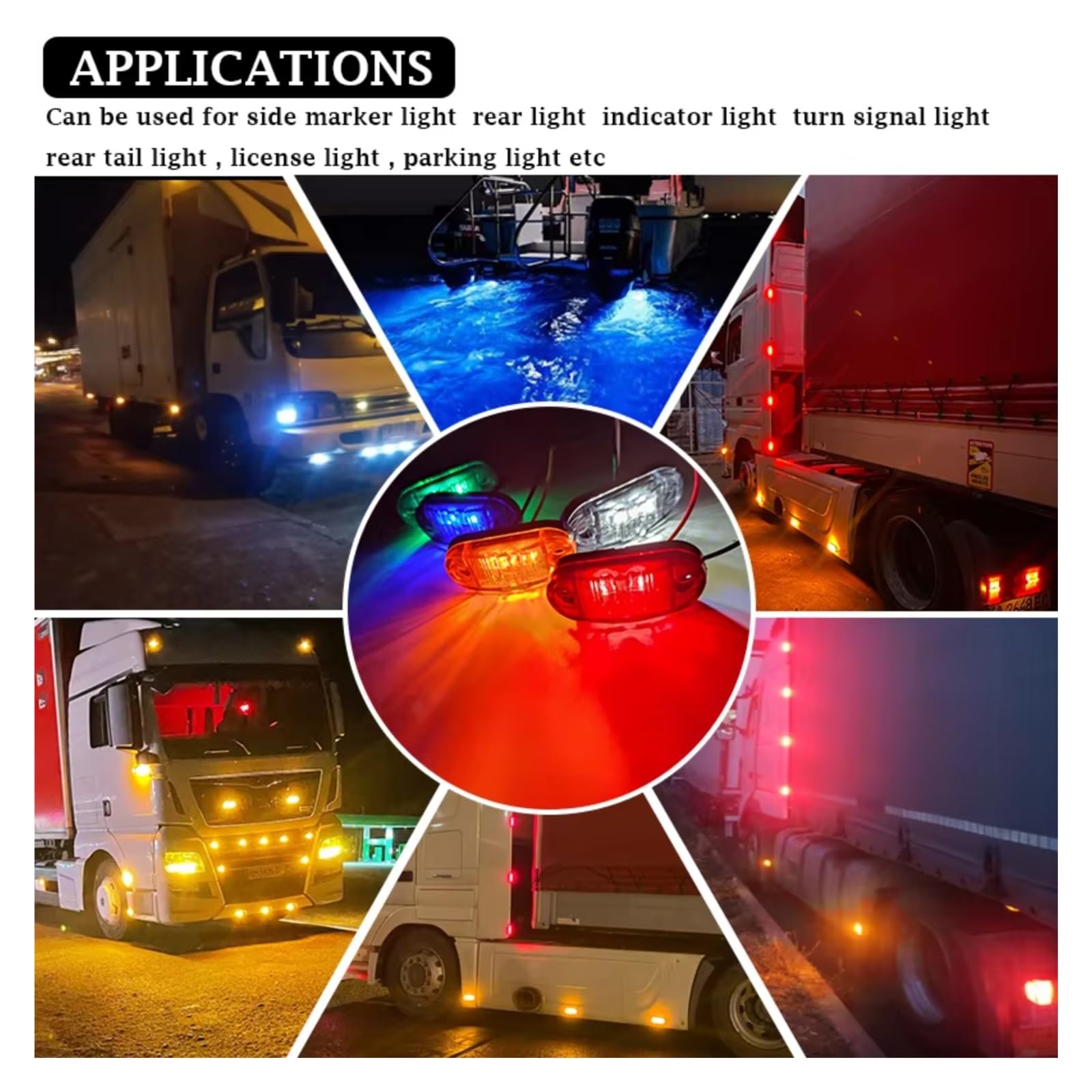 Gruppo Ottico Posteriore Per auto camion rimorchi moto barca 2 X 12 V-24 V 6 LED numero targa luce lampada fanale posteriore universale Fanale Posteriore(Bianco,20 Pieces)
