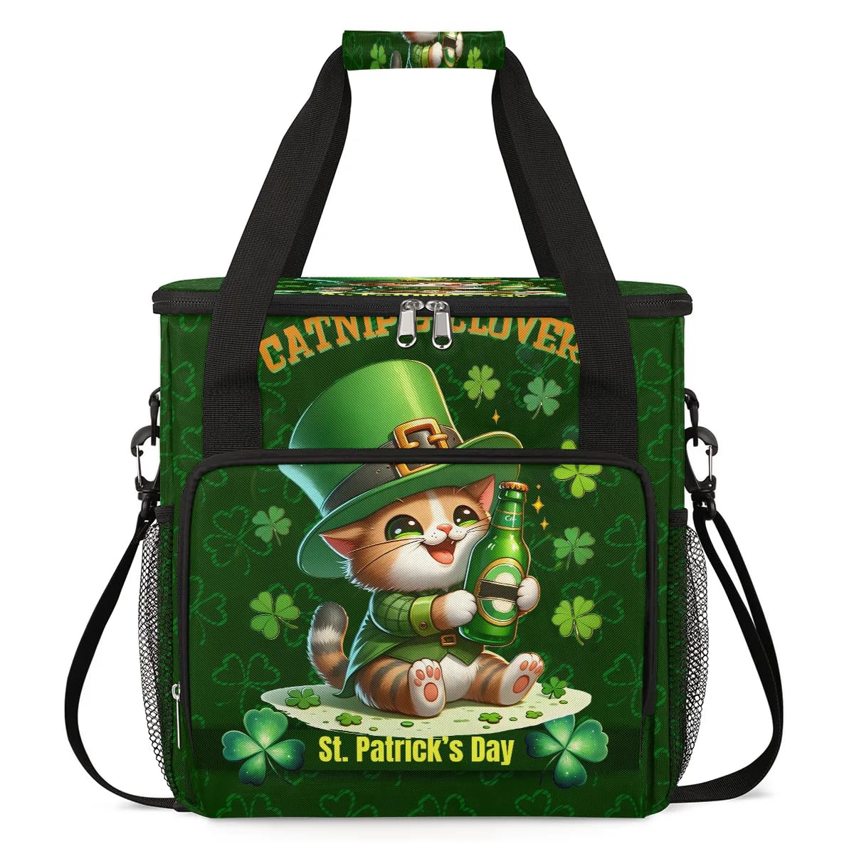 Coffee Maker Carring Bag St. Patrick's Day Beer Cats Travel Carrying Storage Tote Bag Compatible with Keurig K-Mini or K-Mini Plus Portable Single Serve Coffee Brewer Case with Pockets for K-cup Pods