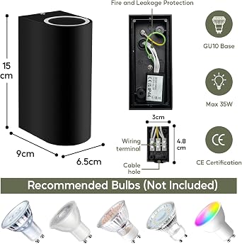 Kerry Outdoor Wall Lights, Mains Powered, Up and Down, Black, 2 Pack | Modern Aluminum Design, IP44 and GU10 Bulb up to 35W, Not Included, for Entrances, Patios, Garages, Gardens [Energy Class F]