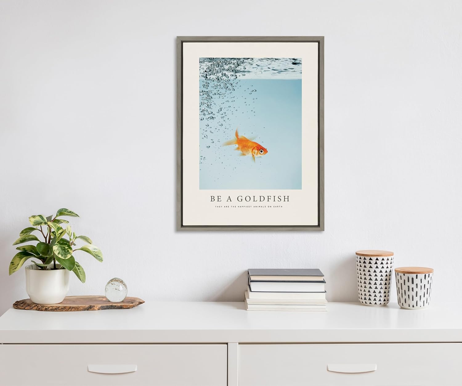Gray Framed Canvas Print with Goldfish, 18" x 24"