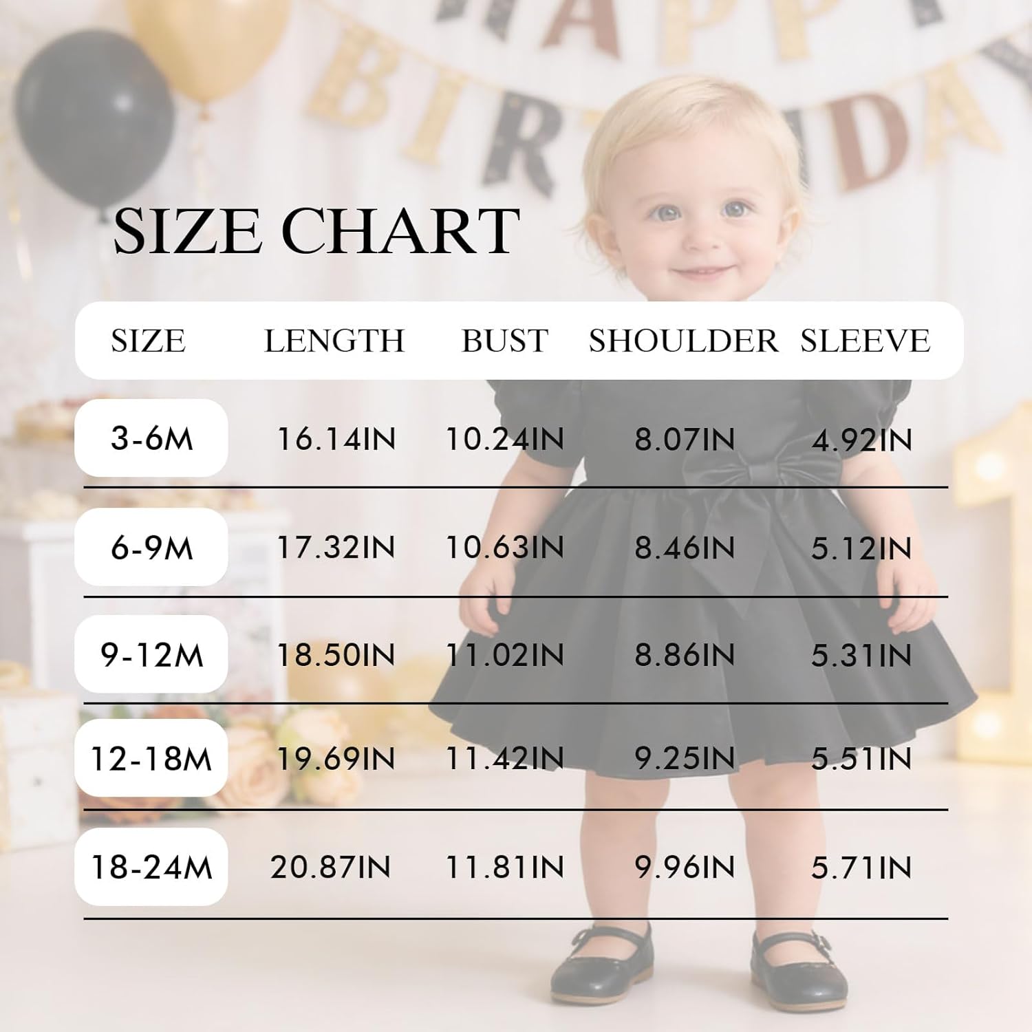 Baby Girls Black Satin Formal Dress Puff Sleeves A-Line Bow Party Wedding Outfits 3-24M