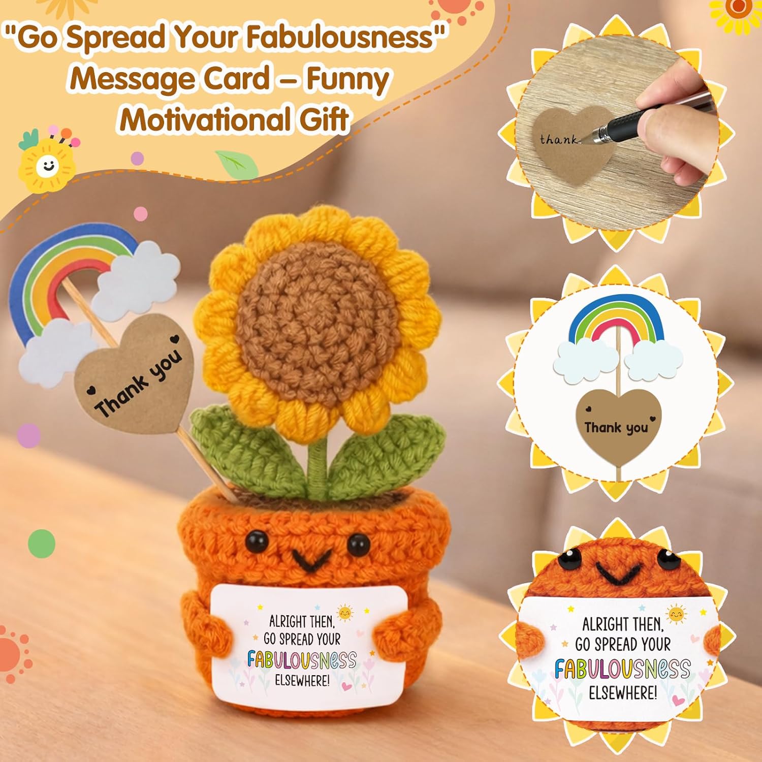Farewell Gift for Coworkers Orange Decor Tiny Handmade Crochet Sunflower Funny Positive Plush,Cute Office Desk Decor for Boss or Staff, Appreciation & Goodbye Moving Away Gifts for Friend Women - Image 2