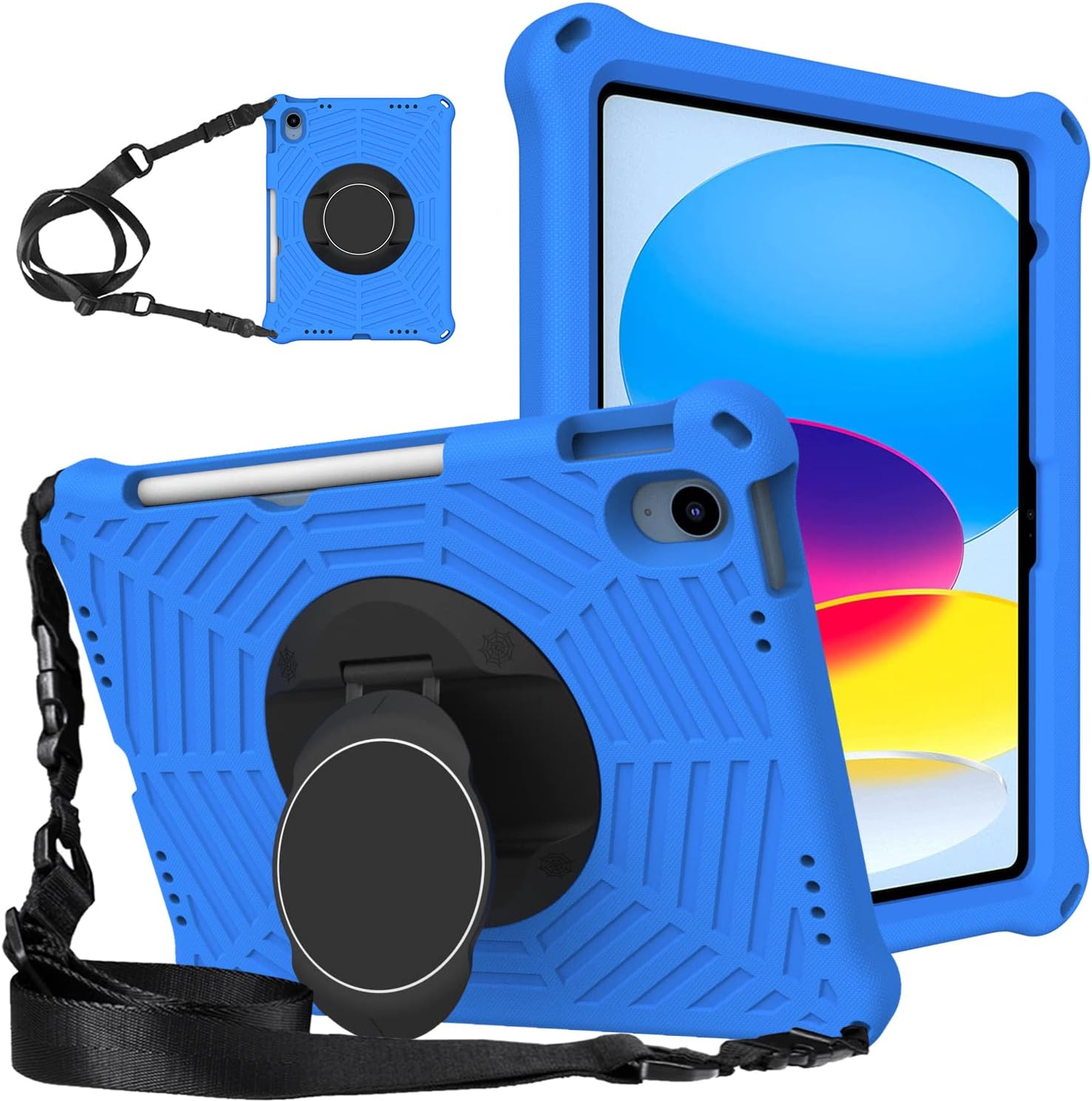 for iPad 10th Gen 2022 Release 10.9” Kids Tablet Case - EVA Lightweight Shockproof Dropproof Handle Kickstand Protective Cover with Shoulder Strap